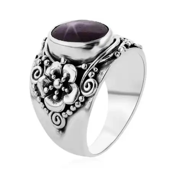 Bali Ruby Indian Star Ring in Sterling Silver - Picture 4 of 6